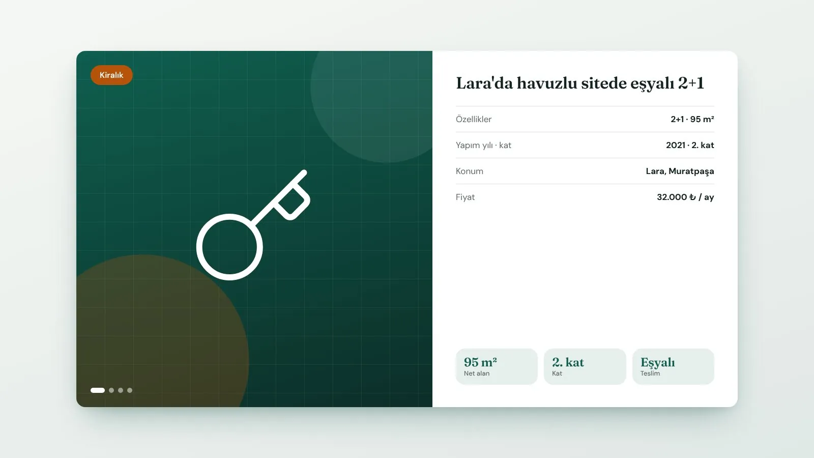 Lara'da havuzlu sitede eşyalı 2+1