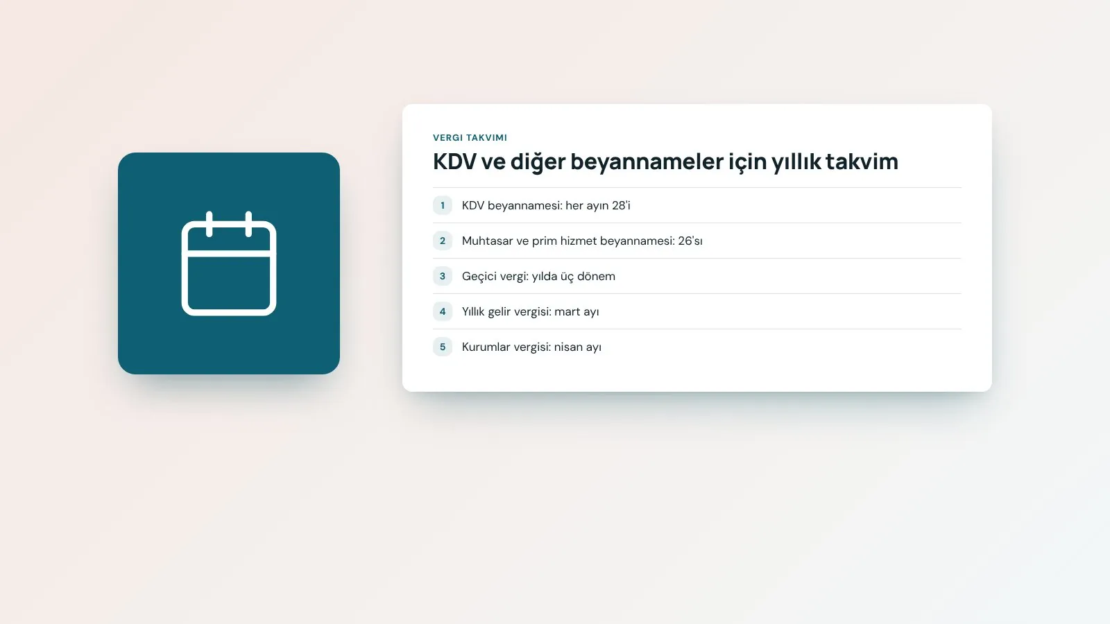 KDV ve diğer beyannameler için yıllık takvim